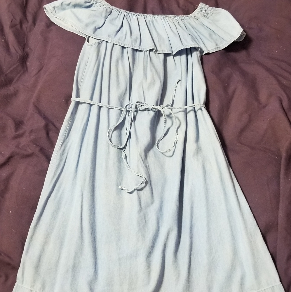 Off the shoulder Jean colored dress